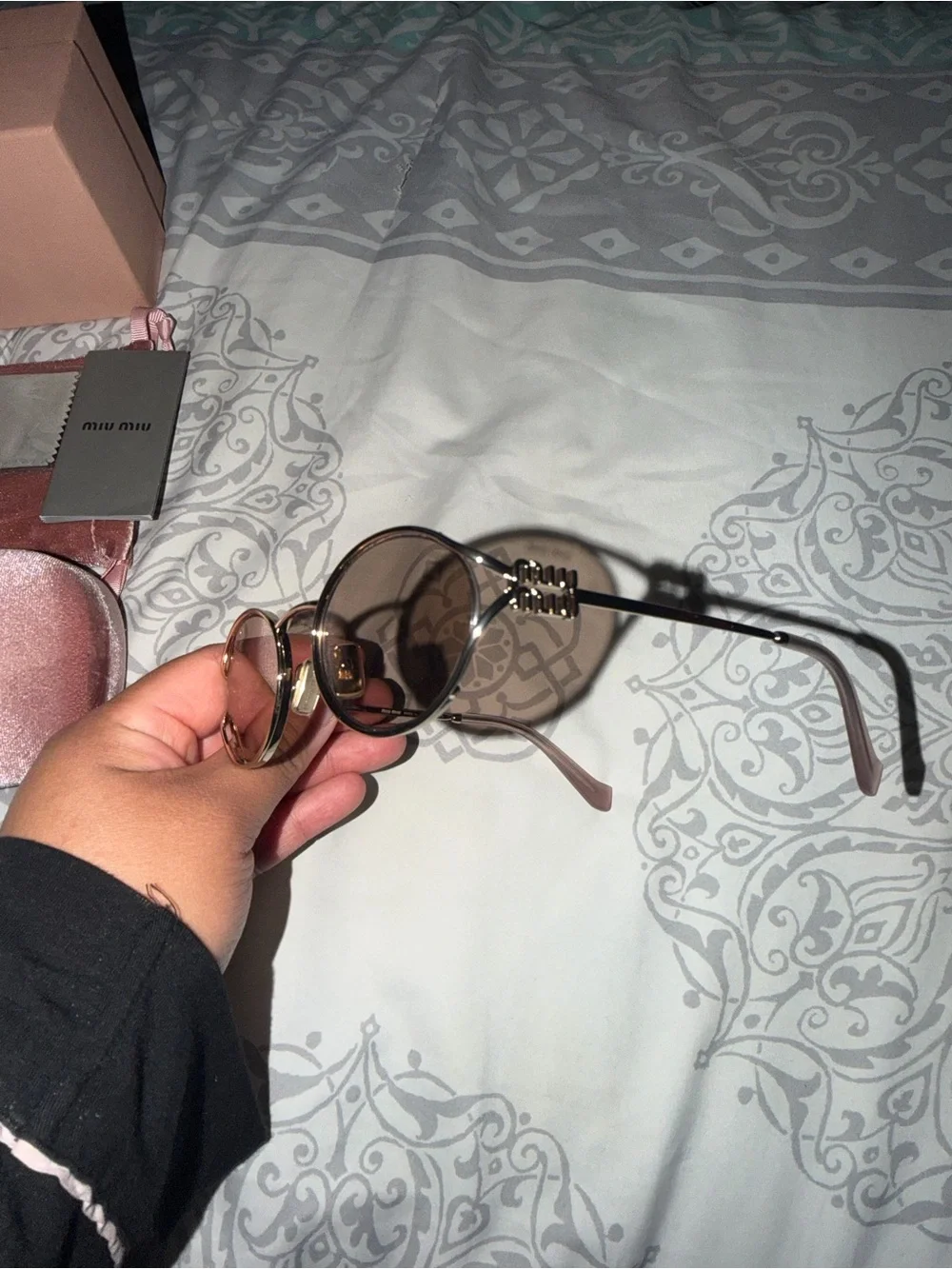 Miu Miu Rose Gold Frame Sunglasses with Pink Gold Lenses